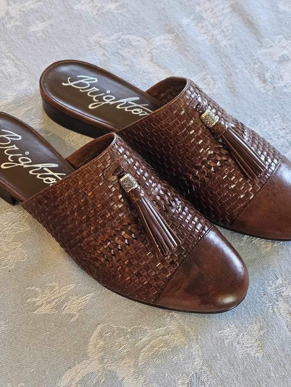 Brighton Brown woven Leather Slip-On mule with block heel Size 10M NWOT - Picture 2 of 8